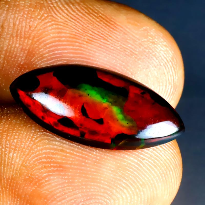 4.04 ct Superb Marquise Cabochon (21 x 10 mm) Ethiopian 360 Degree Flashing Black Opal Natural Gemstone