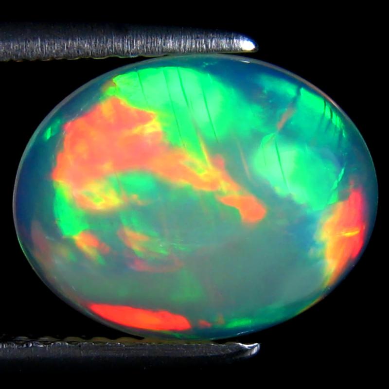 2.36 ct Pretty Oval Cabochon Cut (12 x 9 mm) Ethiopia Play of Colors Rainbow Opal Natural Gemstone