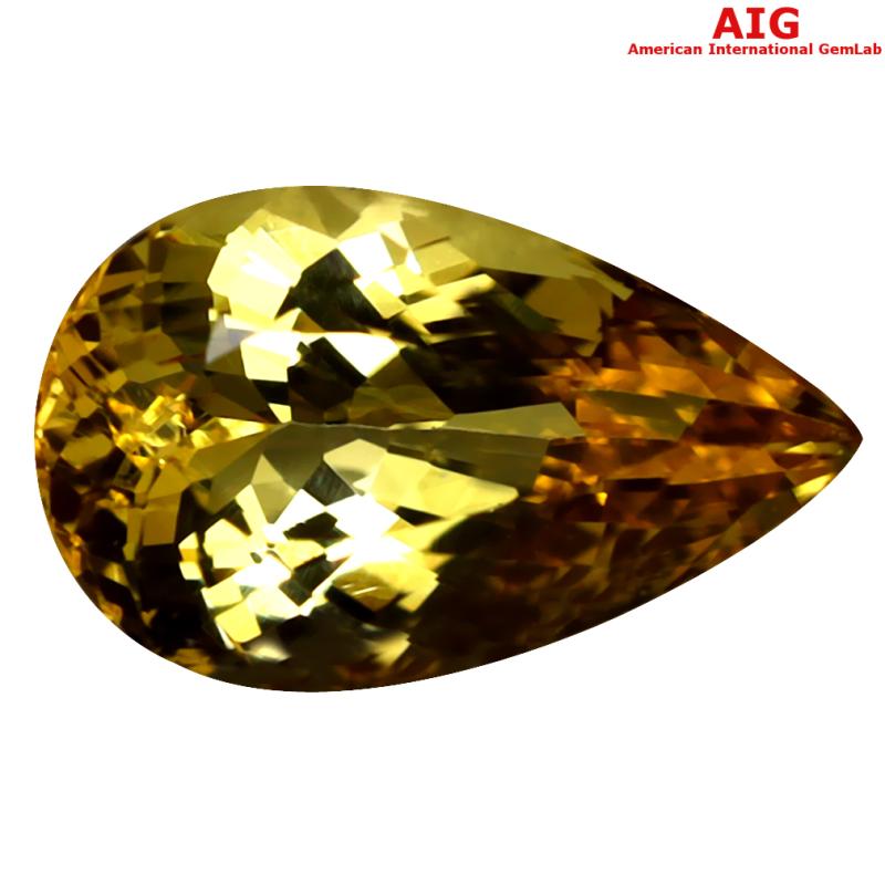 3.08 ct AIG Certified Terrific Pear Cut (12 x 7 mm) Unheated / Untreated Orange Yellow Imperial Topaz Loose Stone