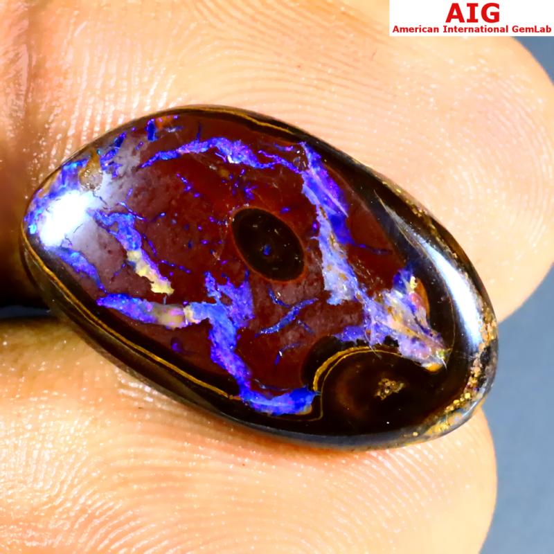 11.22 ct AIG Certified Supreme Fancy Cut (21 x 13 mm) Unheated / Untreated Australia Boulder Opal Natural Stone