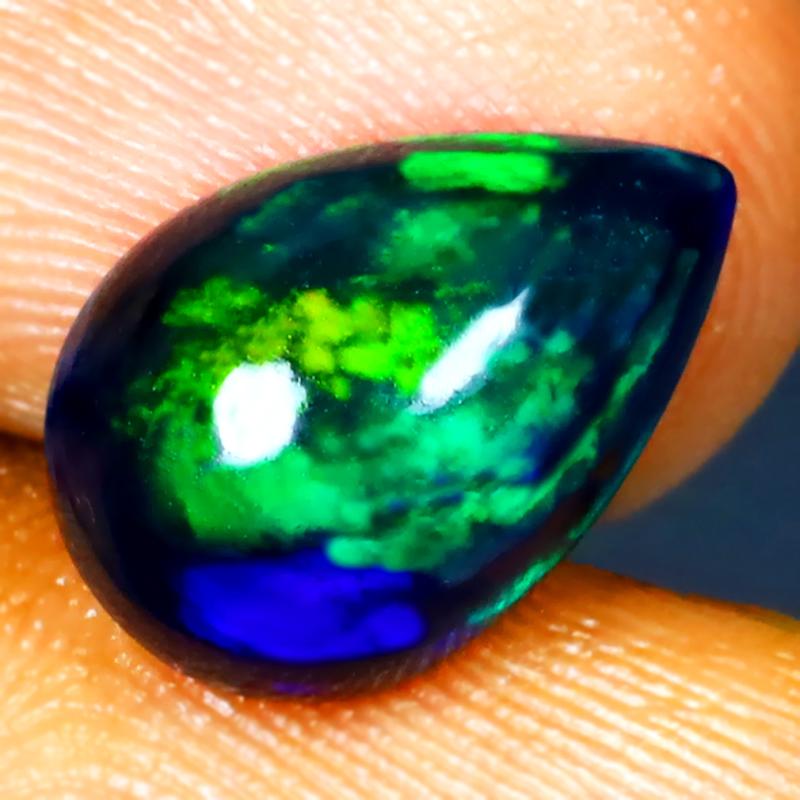 2.45 ct Extraordinary Pear Cabochon (13 x 9 mm) Ethiopian 360 Degree Flashing Black Opal Natural Gemstone