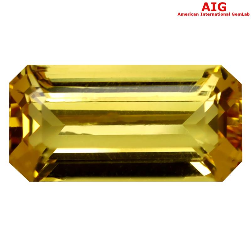 3.42 ct AIG Certified Outstanding Octagon Cut (12 x 6 mm) Unheated / Untreated Orange Yellow Imperial Topaz Loose Stone