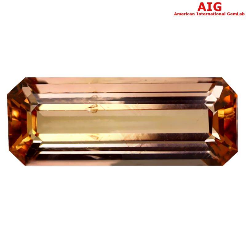 1.38 ct AIG Certified Remarkable Octagon Cut (10 x 4 mm) Unheated / Untreated Orange Yellow Imperial Topaz Loose Stone