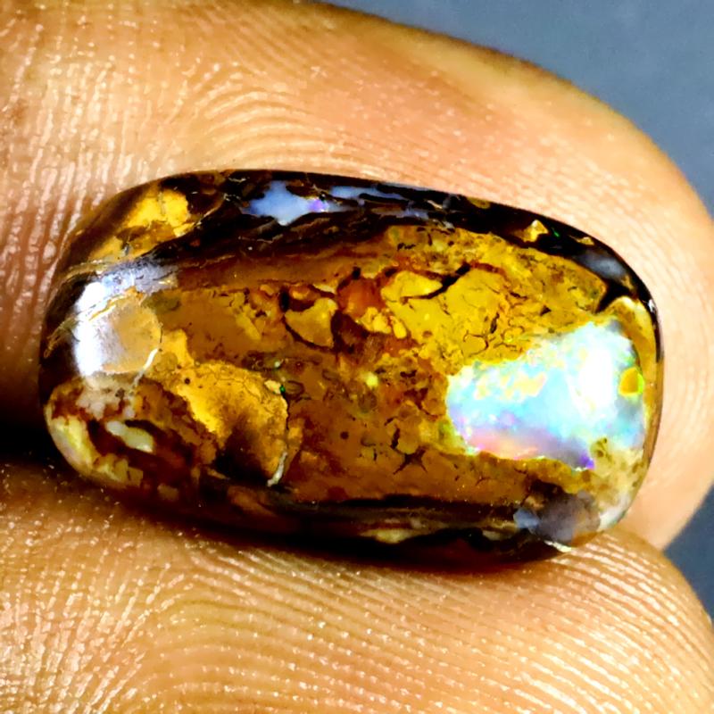 6.30 ct Awe-inspiring Fancy Shape (17 x 10 mm) Multi Color Australian Koroit Boulder Opal Natural Loose Gemstone