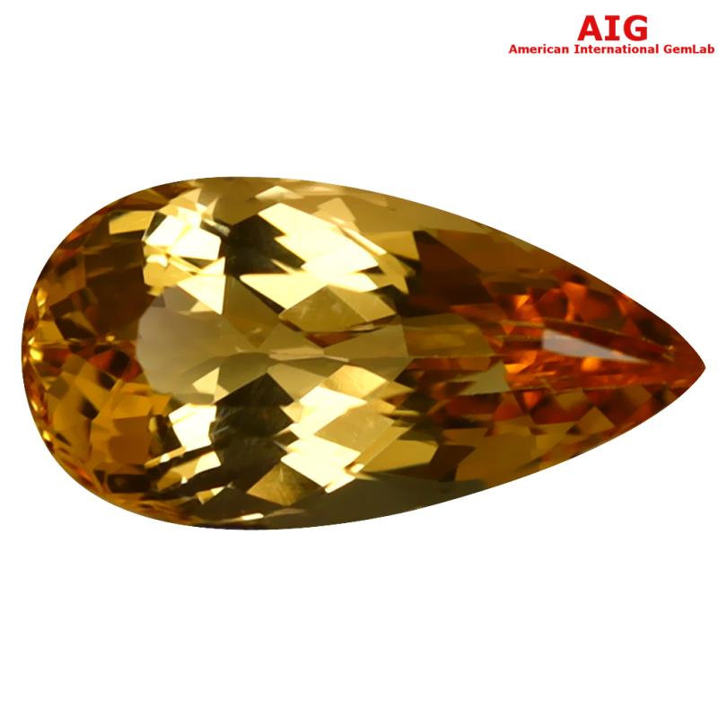 2.28 ct AIG Certified Romantic Pear Cut (12 x 6 mm) Unheated / Untreated Orange Yellow Imperial Topaz Loose Stone