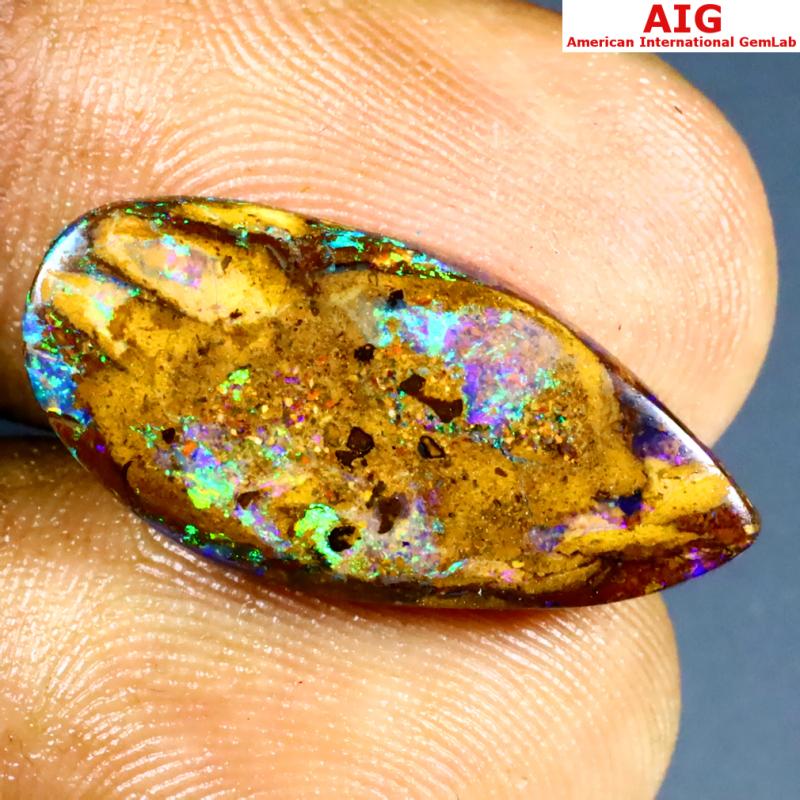 4.80 ct AIG Certified Good-looking Fancy Cut (23 x 11 mm) Unheated / Untreated Australia Boulder Opal Natural Stone