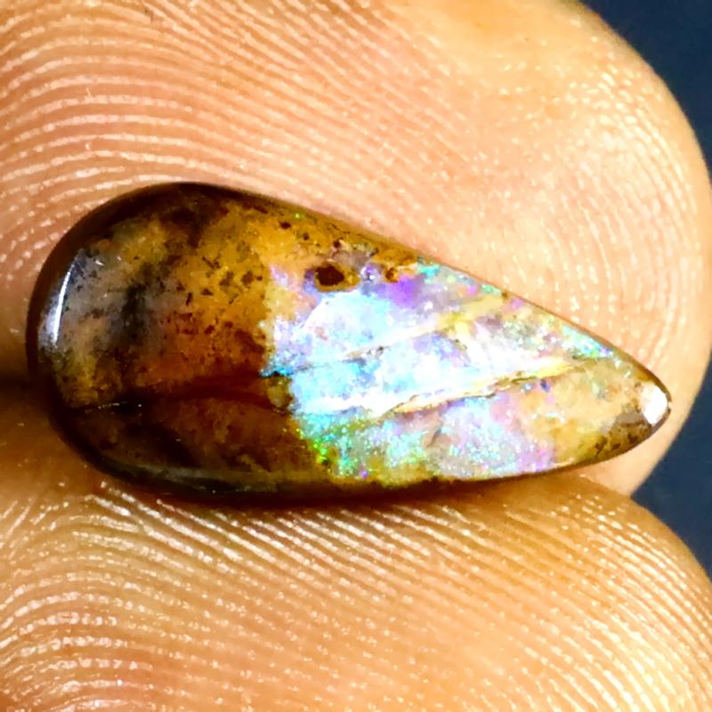 3.10 ct Flashing Fancy Shape (16 x 8 mm) Multi Color Australian Koroit Boulder Opal Natural Loose Gemstone