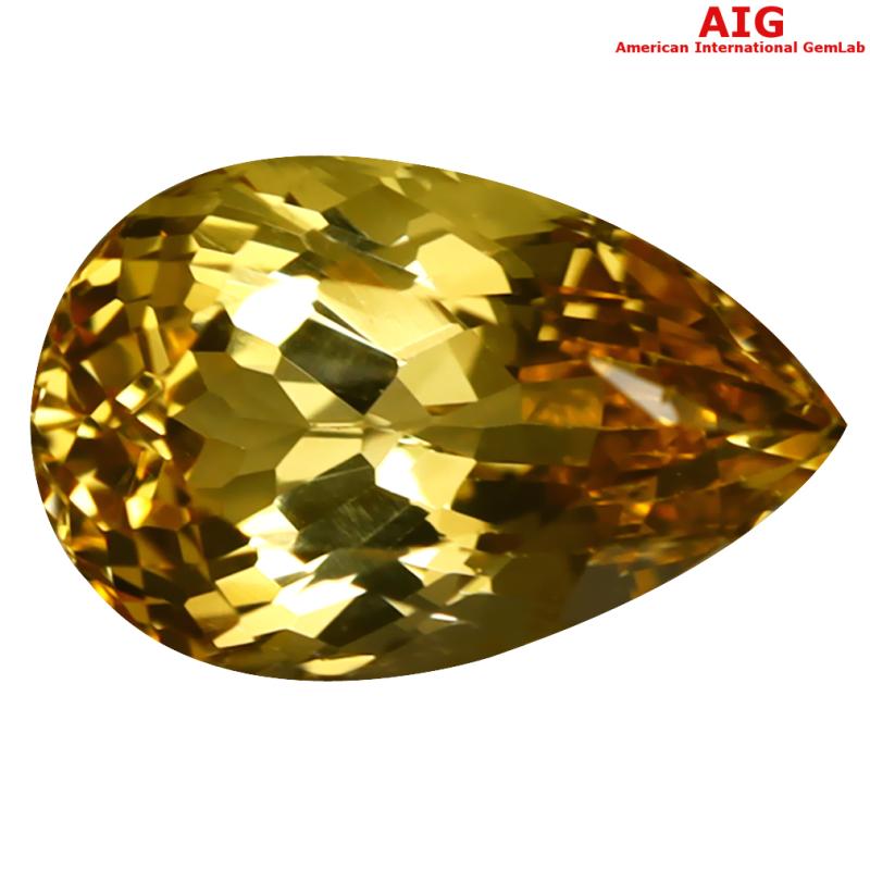 3.04 ct AIG Certified Pretty Pear Cut (11 x 7 mm) Unheated / Untreated Orange Yellow Imperial Topaz Loose Stone