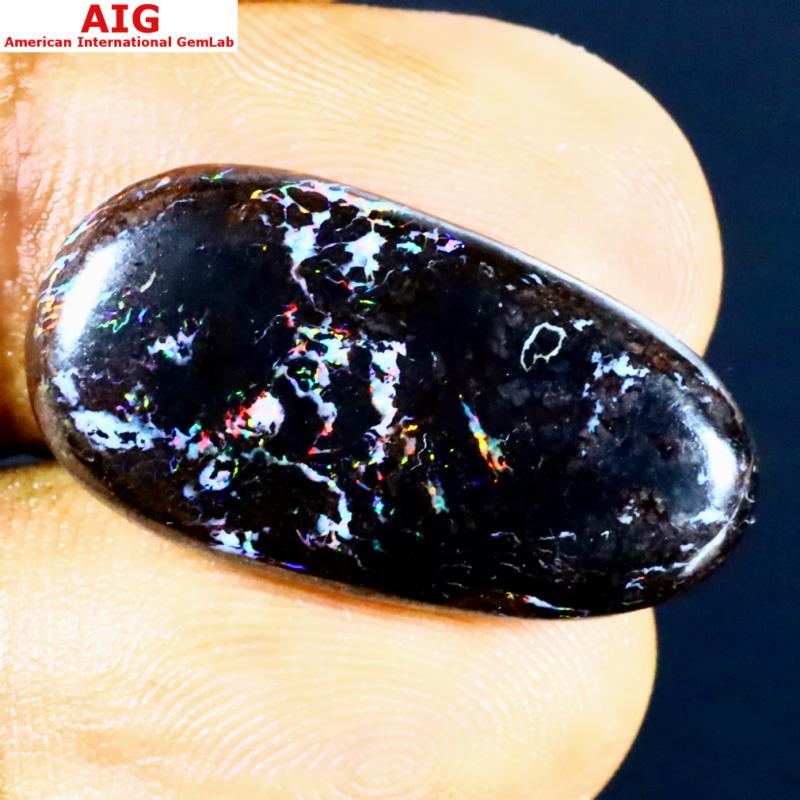 11.24 ct AIG Certified Exquisite Oval Cabochon Cut (25 x 13 mm) Australia Boulder Opal Loose Stone