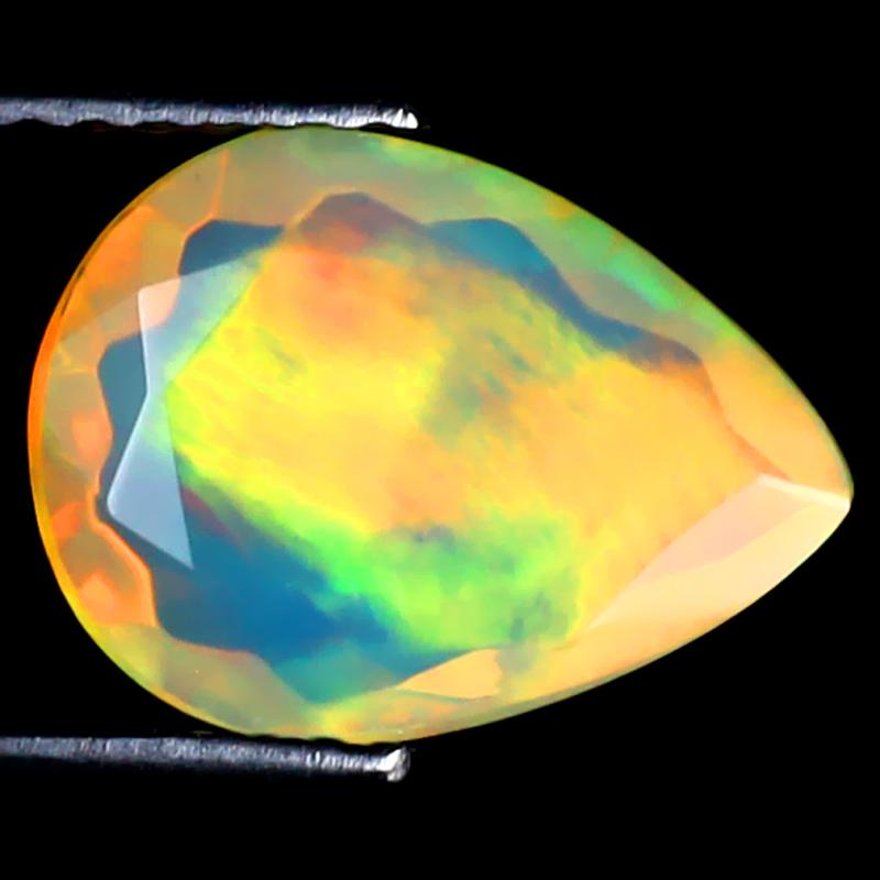 1.38 ct Sparkling Pear (11 x 8 mm) Ethiopian 360 Degree Flashing Rainbow Opal Natural Gemstone