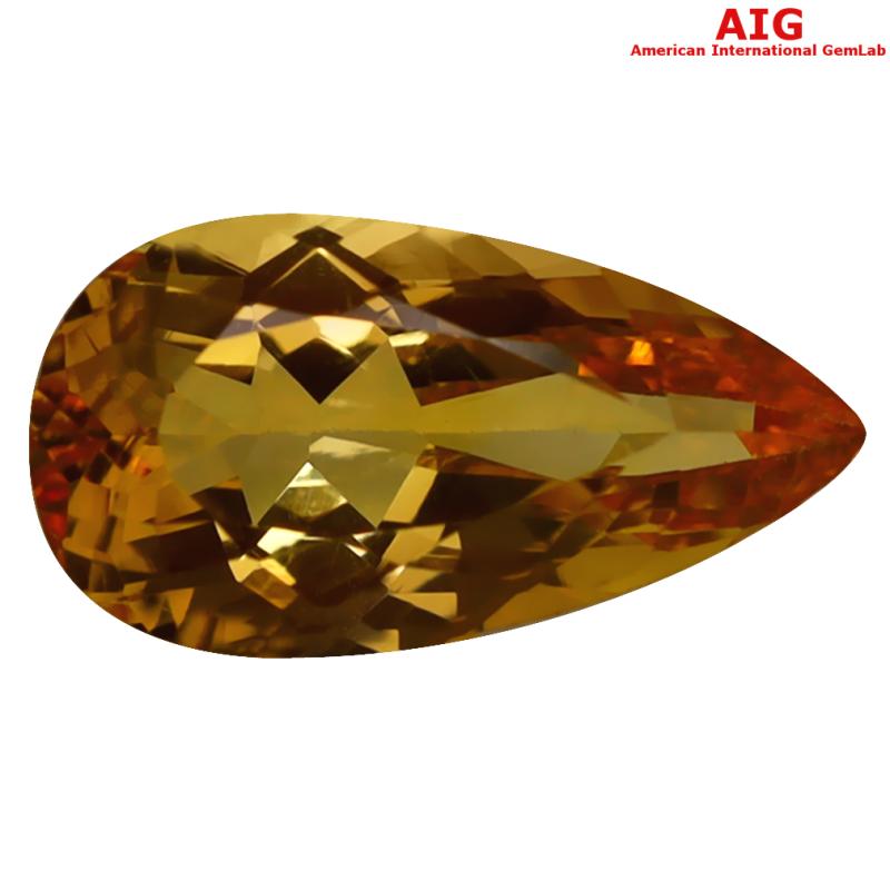 1.88 ct AIG Certified Great looking Pear Cut (11 x 6 mm) Unheated / Untreated Orange Yellow Imperial Topaz Loose Stone