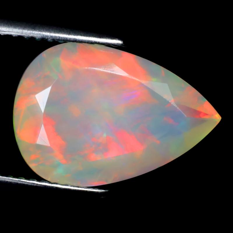 4.16 ct Flashing Pear (15 x 11 mm) Un-Heated Ethiopia Rainbow Opal Loose Gemstone
