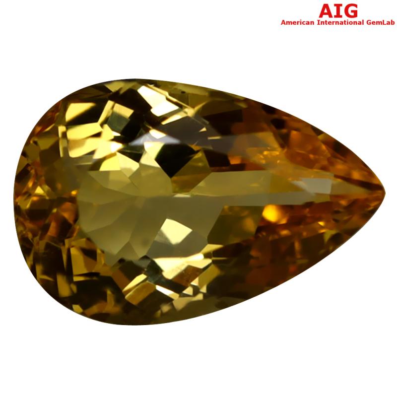 3.22 ct AIG Certified Awe-inspiring Pear Cut (12 x 8 mm) Unheated / Untreated Orange Yellow Imperial Topaz Loose Stone