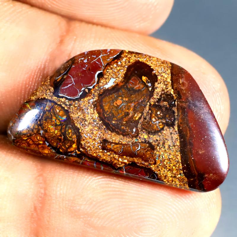 21.84 ct Awe-inspiring Fancy Cabochon Shape (29 x 16 mm) Multi Color Australian Koroit Boulder Opal Natural Loose Gemstone