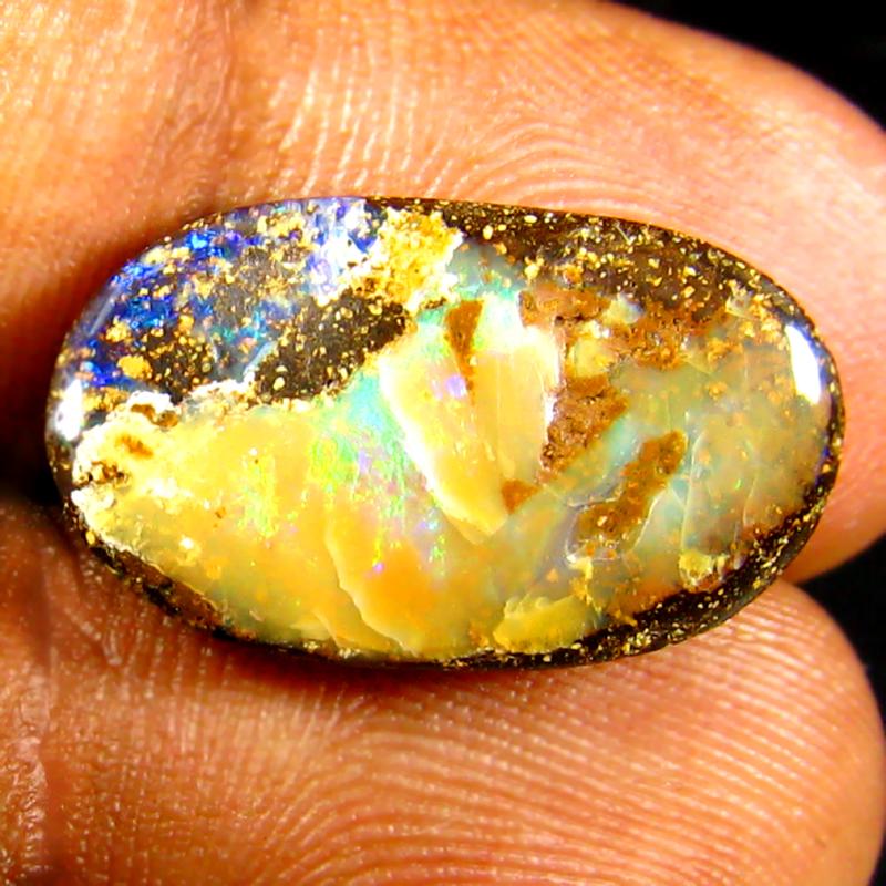 9.66 ct Best Fancy Shape (19 x 11 mm) Multi Color Australian Koroit Boulder Opal Natural Loose Gemstone