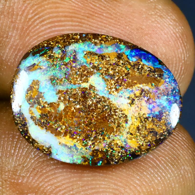 6.92 ct Amazing Fancy Shape (18 x 14 mm) Multi Color Australian Koroit Boulder Opal Natural Loose Gemstone
