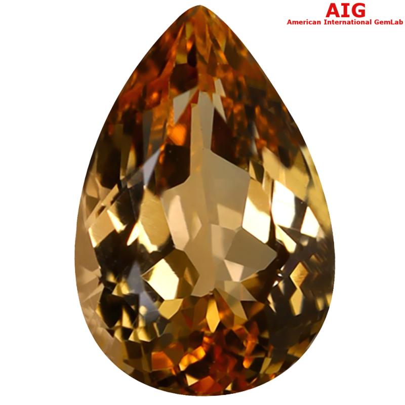 1.54 ct AIG Certified Dazzling Pear Cut (9 x 6 mm) Unheated / Untreated Orange Yellow Imperial Topaz Loose Stone