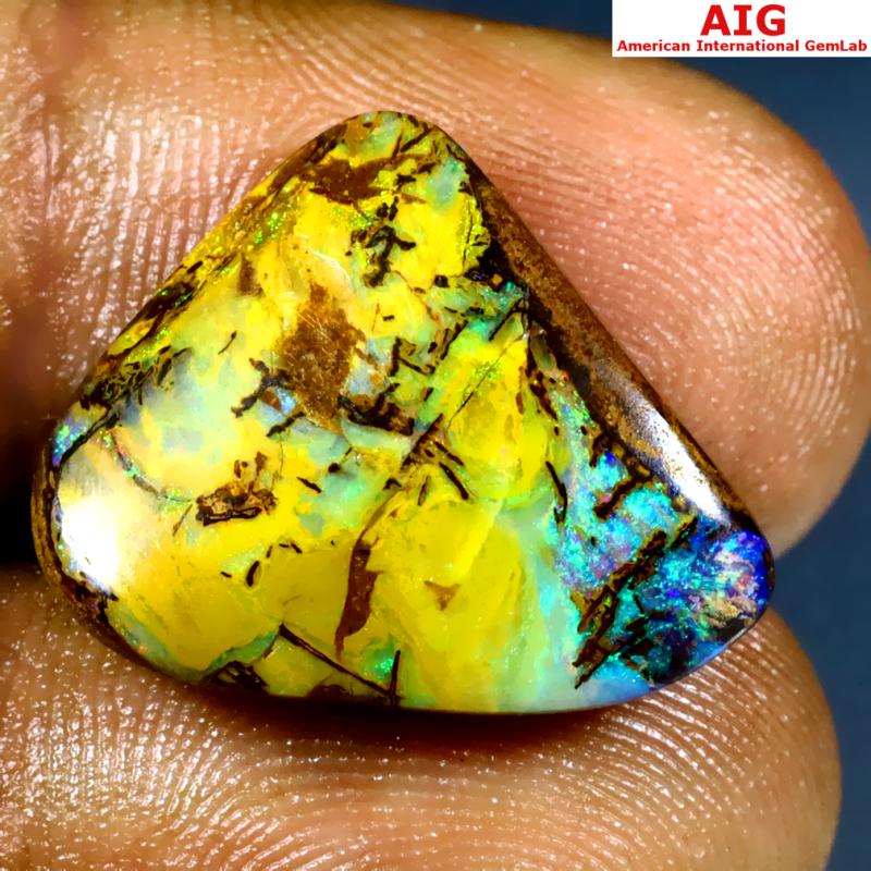 11.93 ct AIG Certified Premium Fancy Cut (18 x 16 mm) Unheated / Untreated Australia Boulder Opal Natural Stone