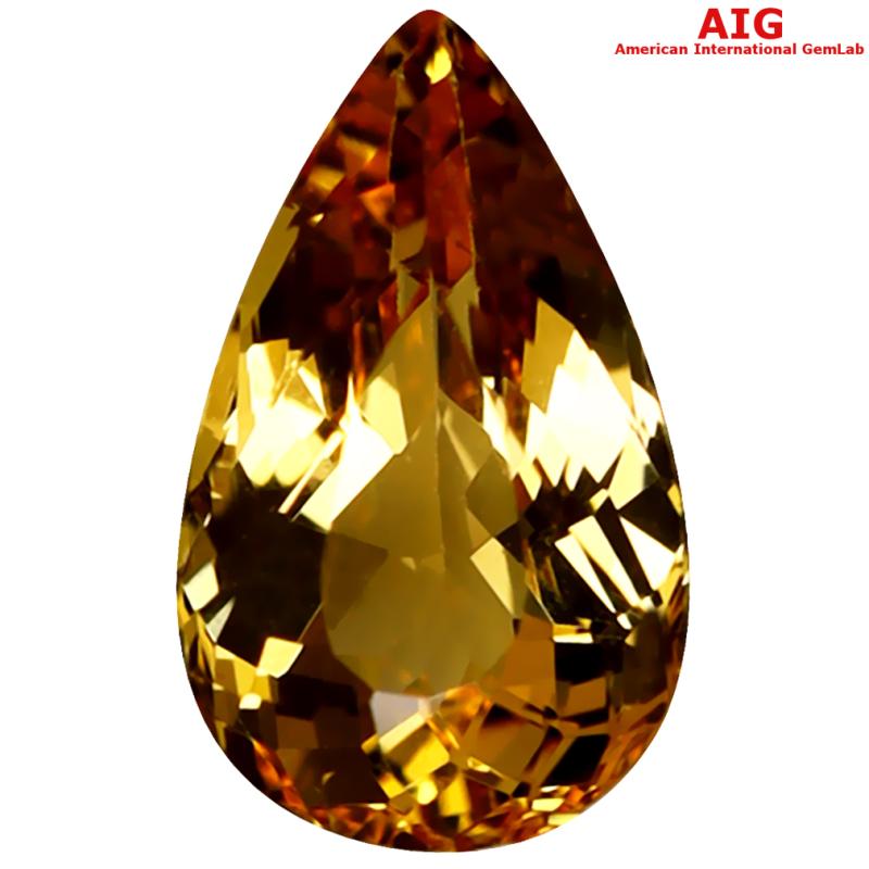 1.40 ct AIG Certified Exquisite Pear Cut (9 x 6 mm) Unheated / Untreated Orange Yellow Imperial Topaz Loose Stone