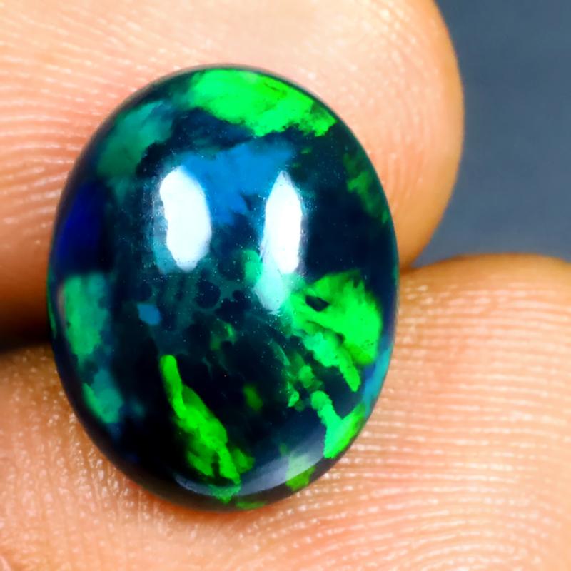 4.97 ct Best Oval Cabochon (14 x 11 mm) Ethiopian 360 Degree Flashing Black Opal Natural Gemstone