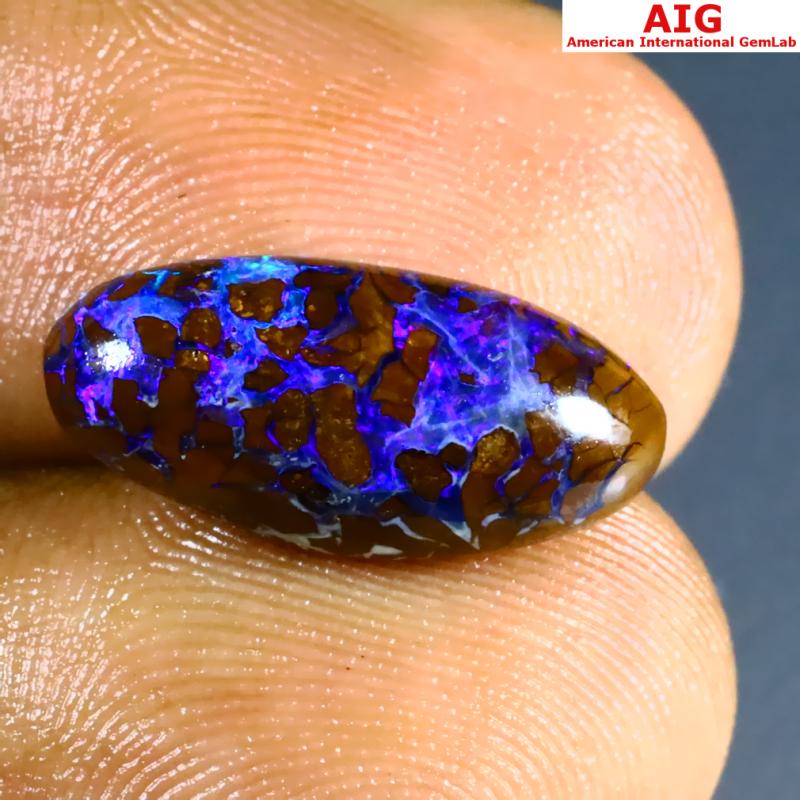 5.65 ct AIG Certified Grand looking Fancy Cut (17 x 8 mm) Unheated / Untreated Australia Boulder Opal Natural Stone