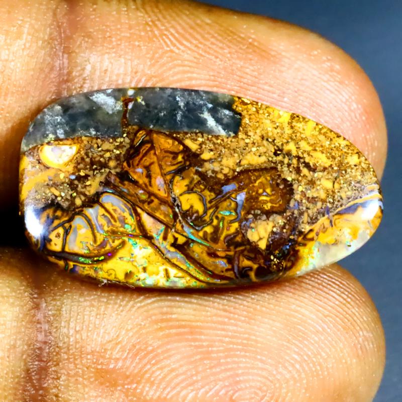 11.85 ct Wonderful Fancy Shape (25 x 14 mm) Multi Color Australian Koroit Boulder Opal Natural Loose Gemstone