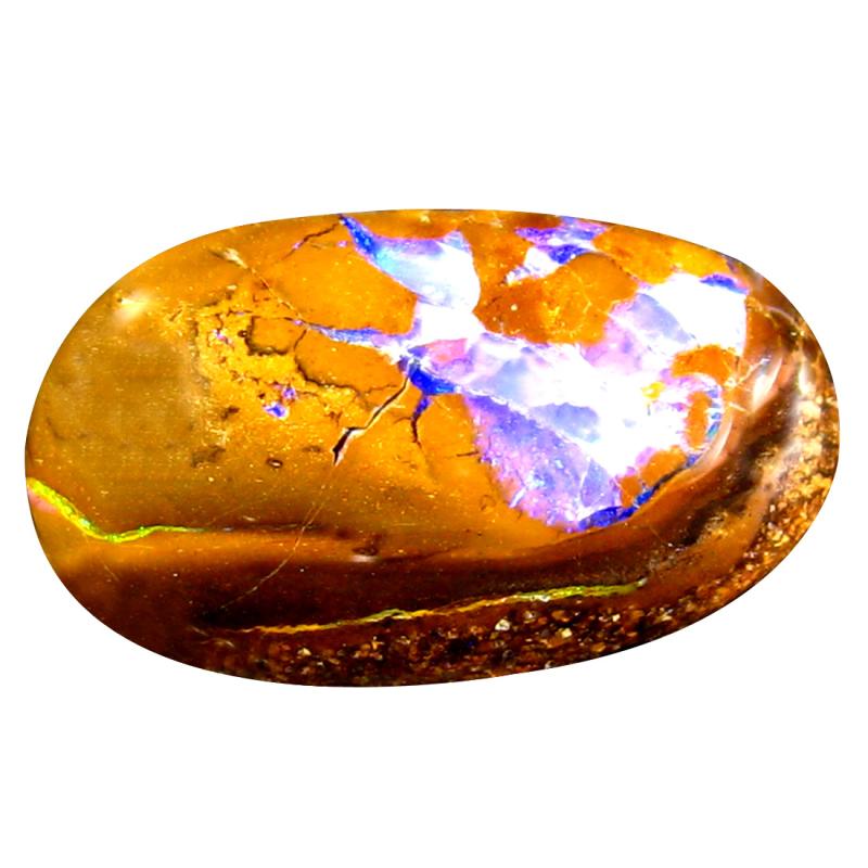 6.95 ct Mind-Boggling Fancy Cabochon Shape (17 x 10 mm) Play of Colors Australian Koroit Boulder Opal Natural Loose Gemstone