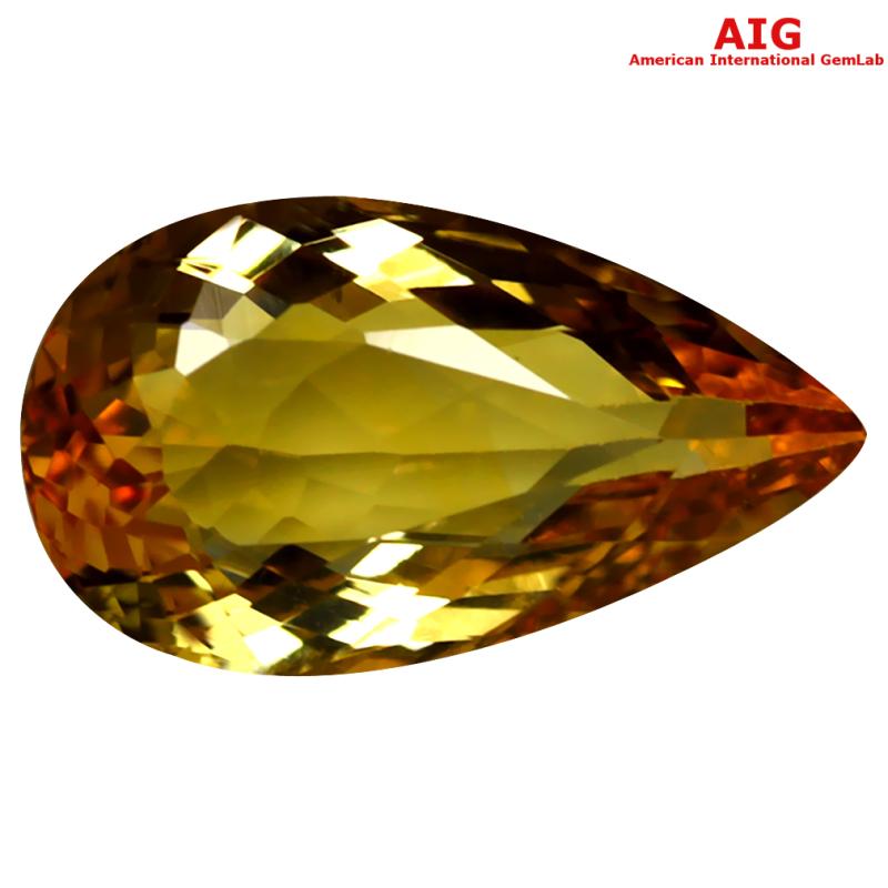 3.38 ct AIG Certified Beautiful Pear Cut (13 x 7 mm) Unheated / Untreated Orange Yellow Imperial Topaz Loose Stone