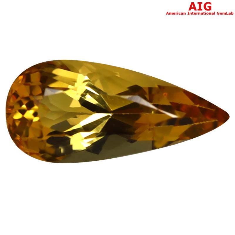 2.38 ct AIG Certified Wonderful Pear Cut (12 x 6 mm) Unheated / Untreated Orange Yellow Imperial Topaz Loose Stone