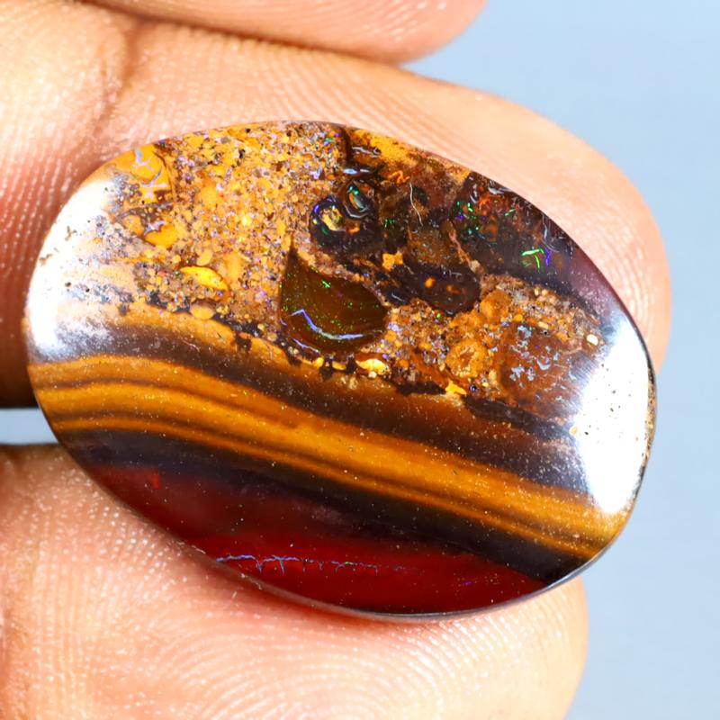 22.08 ct Premium Oval Cabochon Shape (26 x 19 mm) Multi Color Australian Koroit Boulder Opal Natural Loose Gemstone