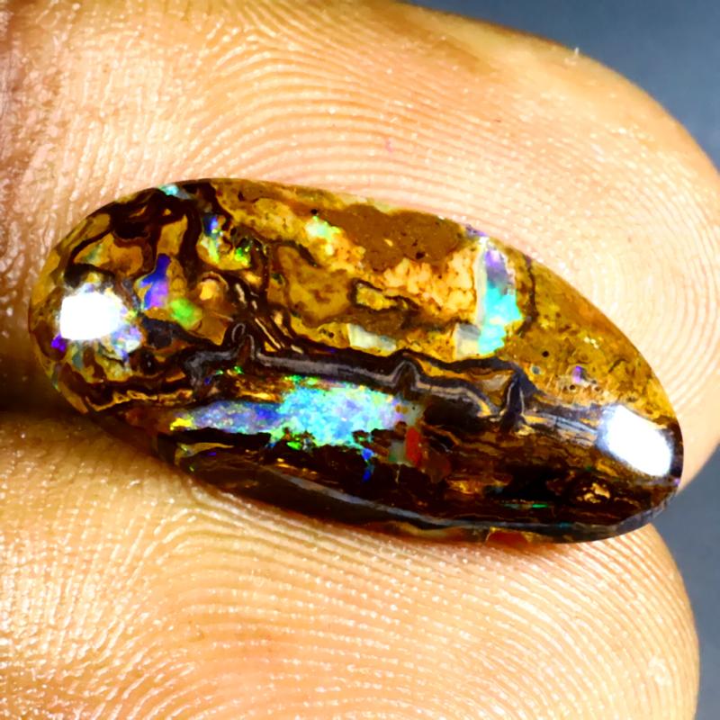 3.82 ct Flashing Fancy Shape (20 x 10 mm) Multi Color Australian Koroit Boulder Opal Natural Loose Gemstone