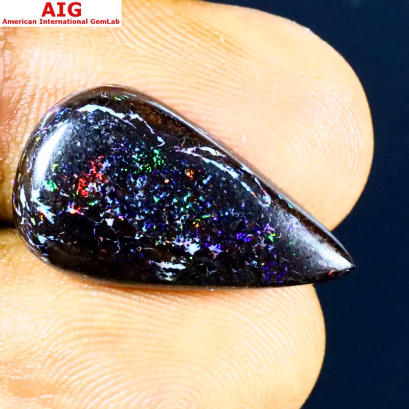 8.01 ct AIG Certified Pleasant Pear Cabochon Cut (22 x 12 mm) Australia Boulder Opal Loose Stone