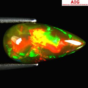 2.70 ct AIG Certified Astonishing Pear Cabochon Cut (16 x 8 mm) Unheated / Untreated Natural Black Opal Gemstone